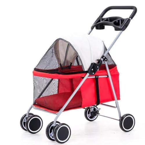 Hundewagen Haustier-Kinderwagen for Ausflüge, Kleiner Zugwagen, Welpen-Kinderwagen, Hunde-Gassi-Wagen, Kleine, Leichte, Faltbare Katze Kinderwagen Für Haustiere(Red) von DTQBYOY