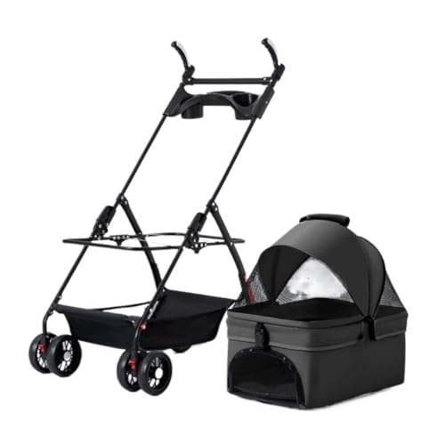 Hundewagen Haustier-Kinderwagen for Ausflüge, Kleiner Zugwagen, Welpen-Kinderwagen, Hunde-Walking-Wagen, Kleine, Leichte, Faltbare Katze Kinderwagen Für Haustiere(Black,A) von DTQBYOY