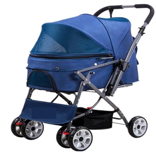 Hundewagen Haustier-Kinderwagen for Ausflüge, Kleiner Zugwagen, Welpen-Kinderwagen, Hunde-Walking-Wagen, Kleine, Leichte, Faltbare Katze Kinderwagen Für Haustiere(Blue) von DTQBYOY