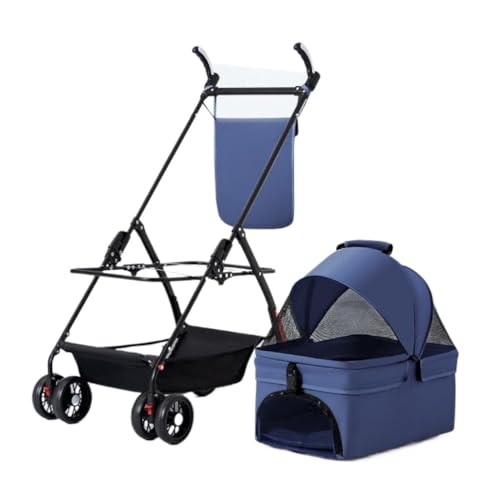 Hundewagen Haustier-Kinderwagen for Ausflüge, Kleiner Zugwagen, Welpen-Kinderwagen, Hunde-Walking-Wagen, Kleine, Leichte, Faltbare Katze Kinderwagen Für Haustiere(Blue,B) von DTQBYOY