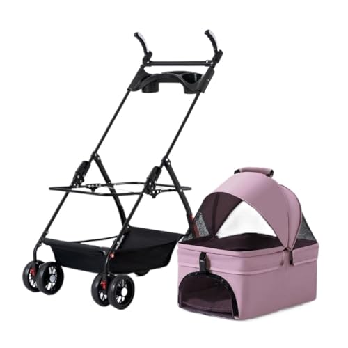 Hundewagen Haustier-Kinderwagen for Ausflüge, Kleiner Zugwagen, Welpen-Kinderwagen, Hunde-Walking-Wagen, Kleine, Leichte, Faltbare Katze Kinderwagen Für Haustiere(Pink,A) von DTQBYOY