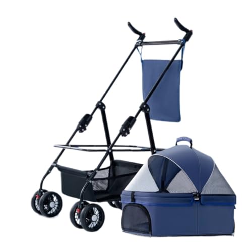 Hundewagen Haustier-Kinderwagen for Hunde Und Katzen, Kinderwagen for Outdoor-Reisen, Kleiner Haustier-Kinderwagen, Leicht Und Faltbar Kinderwagen Für Haustiere(Blue) von DTQBYOY