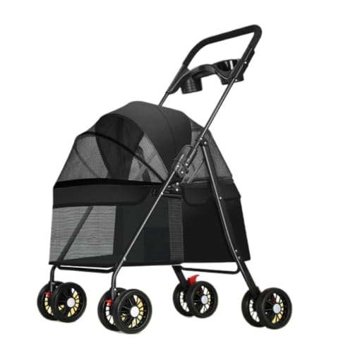 Hundewagen Haustier-Kinderwagen for Hunde Und Katzen, Leichter Faltbarer Und Abnehmbarer Outdoor-Haustier-Kinderwagen, Hunde-Laufkorb Kinderwagen Für Haustiere(Black,A) von DTQBYOY