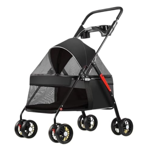 Hundewagen Haustier-Kinderwagen for Hunde Und Katzen, Leichter Faltbarer Und Abnehmbarer Outdoor-Haustier-Kinderwagen, Hunde-Laufkorb Kinderwagen Für Haustiere(Black,B) von DTQBYOY