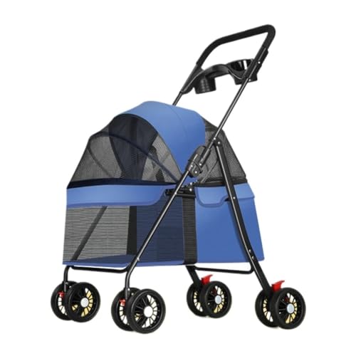 Hundewagen Haustier-Kinderwagen for Hunde Und Katzen, Leichter Faltbarer Und Abnehmbarer Outdoor-Haustier-Kinderwagen, Hunde-Laufkorb Kinderwagen Für Haustiere(Blue,A) von DTQBYOY