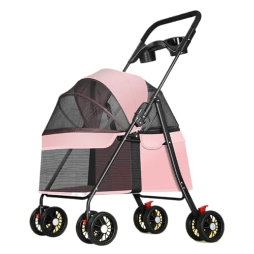 Hundewagen Haustier-Kinderwagen for Hunde Und Katzen, Leichter Faltbarer Und Abnehmbarer Outdoor-Haustier-Kinderwagen, Hunde-Laufkorb Kinderwagen Für Haustiere(Pink,A) von DTQBYOY