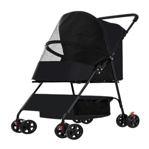 Hundewagen Haustier-Kinderwagen for Hunde und Katzen, faltbar und praktisch, for kleine Hunde, leicht, for den Außenbereich Kinderwagen Für Haustiere(Black) von DTQBYOY