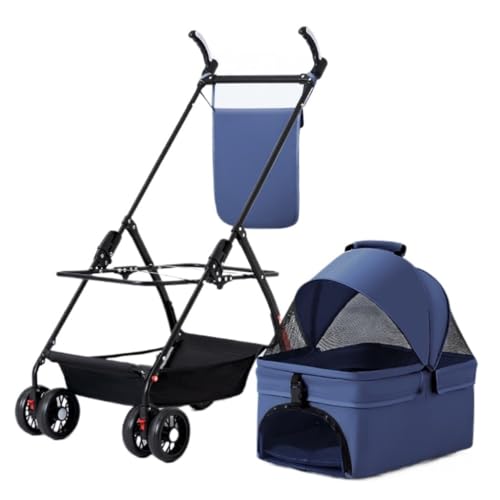 Hundewagen Haustierkatzen- Und Hundekinderwagen, Hunde- Und Katzen-Teddy-Kinderwagen, Kleiner Haustierkinderwagen, Leichter Hundekinderwagen Kinderwagen Für Haustiere(Blue,B) von DTQBYOY