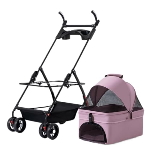 Hundewagen Haustierkatzen- Und Hundekinderwagen, Hunde- Und Katzen-Teddy-Kinderwagen, Kleiner Haustierkinderwagen, Leichter Hundekinderwagen Kinderwagen Für Haustiere(Pink,A) von DTQBYOY