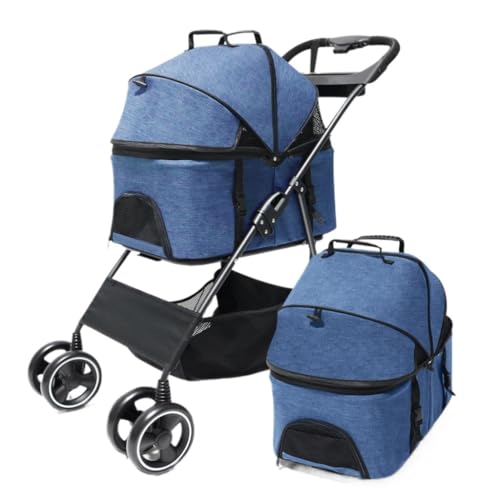 Hundewagen Im Freien Freistehender Hunde- Und Katzenhaustier Kleiner Und Mittelgroßer Welpen-Kinderwagenausflug Leichter Kinderwagen Mit Vier Rädern Kinderwagen Für Haustiere(Blue) von DTQBYOY