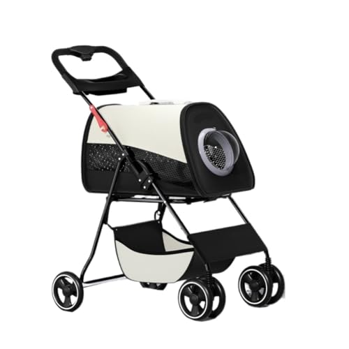 Hundewagen Kleiner Und Mittelgroßer Kinderwagen for Katzen Und Hunde, Leicht, Atmungsaktiv, Modisch Und Abnehmbar Kinderwagen Für Haustiere(White) von DTQBYOY