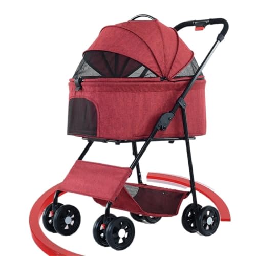 Hundewagen Leichter, Faltbarer, Abnehmbarer Kinderwagen for Kleine Und Mittelgroße Hunde, Tragbarer, Abnehmbarer Kinderwagen Kinderwagen Für Haustiere(Red) von DTQBYOY