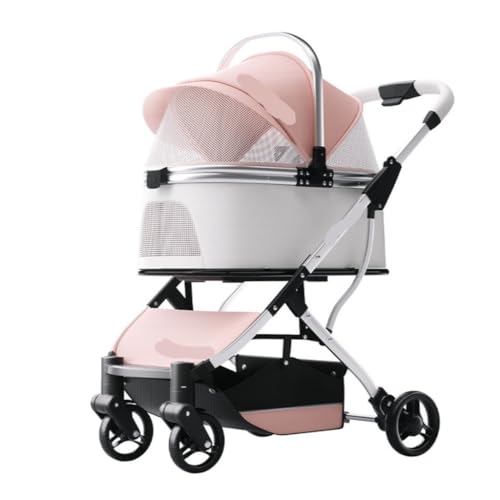 Hundewagen Leichter, Zusammenklappbarer Haustier-Kinderwagen, Hunde- Und Katzentasche, Doppellagiger Out-and-Out-Kinderwagen, Praktischer Haustier-Kinderwagen Kinderwagen Für Haustiere(Pink) von DTQBYOY