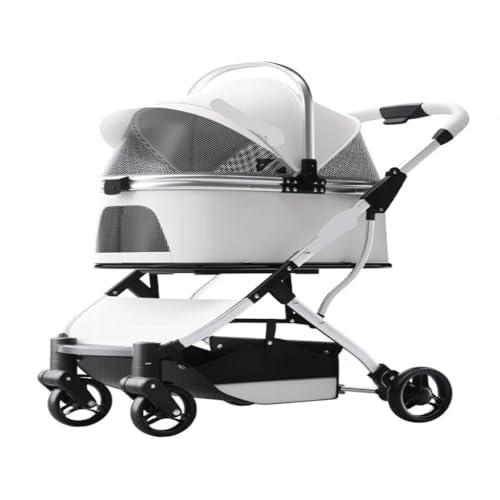 Hundewagen Leichter, Zusammenklappbarer Haustier-Kinderwagen, Hunde- Und Katzentasche, Doppellagiger Out-and-Out-Kinderwagen, Praktischer Haustier-Kinderwagen Kinderwagen Für Haustiere(White) von DTQBYOY