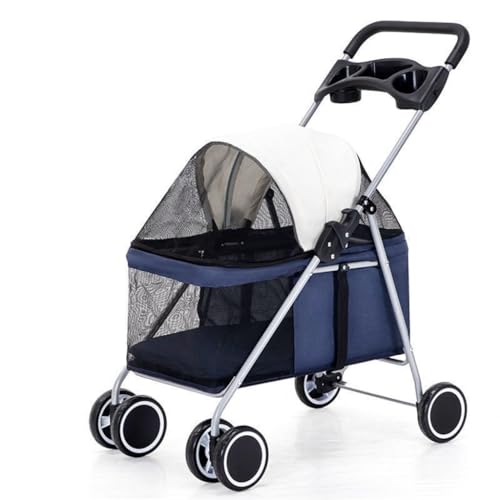 Hundewagen Leichter Faltbarer Kinderwagen for Hunde Und Katzen, Kleiner Outdoor-Kinderwagen for Hunde Und Katzen, Allrad-Kinderwagen Kinderwagen Für Haustiere(Blue) von DTQBYOY