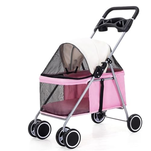 Hundewagen Leichter Faltbarer Kinderwagen for Hunde Und Katzen, Kleiner Outdoor-Kinderwagen for Hunde Und Katzen, Allrad-Kinderwagen Kinderwagen Für Haustiere(Pink) von DTQBYOY