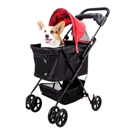 Hundewagen Leichter Haustier-Kinderwagen, Heimtierbedarf, Reise-Kinderwagen for Hunde Und Katzen, Faltbarer Outdoor-Reise-Kinderwagen for Hunde Und Katzen Kinderwagen Für Haustiere(Red) von DTQBYOY