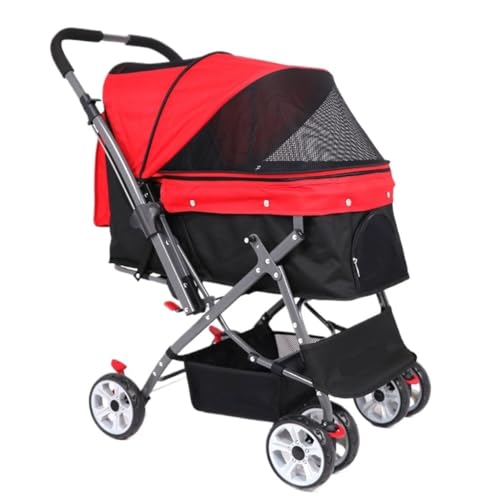 Hundewagen Leichter Multifunktionaler Haustier-Kinderwagen, Umkehrbarer Katzen- Und Hunde-Kinderwagen, Faltbarer Katzen-Reise-Kinderwagen Kinderwagen Für Haustiere(Red) von DTQBYOY