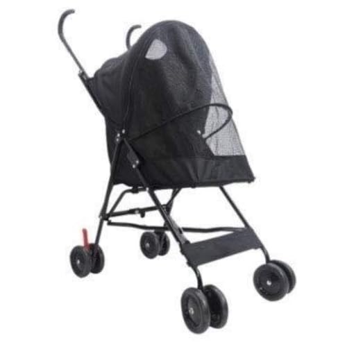 Hundewagen Leichter und atmungsaktiver zusammenklappbarer Haustier-Kinderwagen for Hunde und Katzen, vierrädriger Outdoor-Reise-Haustier-Kinderwagen Kinderwagen Für Haustiere(Black) von DTQBYOY