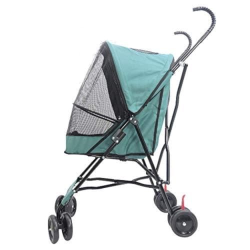 Hundewagen Leichter und atmungsaktiver zusammenklappbarer Haustier-Kinderwagen for Hunde und Katzen, vierrädriger Outdoor-Reise-Haustier-Kinderwagen Kinderwagen Für Haustiere(Green) von DTQBYOY