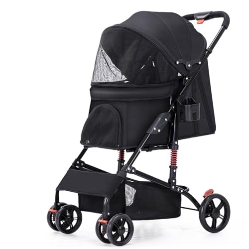 Hundewagen Leichter zusammenklappbarer Haustier-Kinderwagen for Welpen und Kätzchen, Vierrad-Haustier-Kinderwagen, Hunde-Kinderwagen, Haustierwagen Kinderwagen Für Haustiere(Black) von DTQBYOY