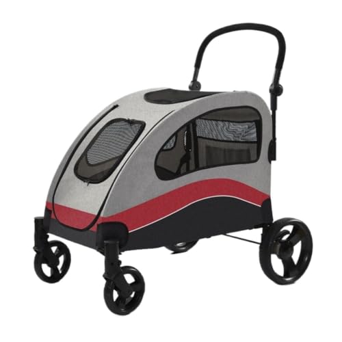 Hundewagen Mittlerer und großer Hunde-Kinderwagen, vierrädriger Haustier-Kinderwagen, Park- und Reise-Haustier-Kinderwagen, zusammenklappbarer Haustier-Kinderwagen Kinderwagen Für Haustiere(Red) von DTQBYOY