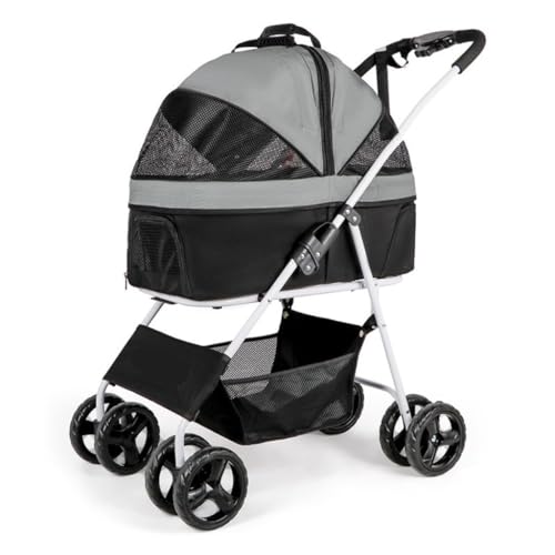 Hundewagen Modischer Hunde-Kinderwagen, Separater Katzen-Kinderwagen, Faltbarer Hunde-Kinderwagen, Atmungsaktiver Welpen-Outdoor-Kinderwagen Kinderwagen Für Haustiere(Black) von DTQBYOY