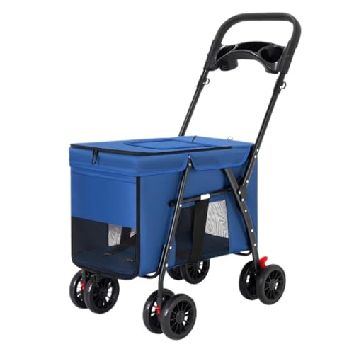 Hundewagen Multifunktionaler Haustier-Kinderwagen for Mittelgroße Und Große Hunde, Outdoor-Reise-Hundewagen, Tragbar Und Faltbar Kinderwagen Für Haustiere(Blue) von DTQBYOY