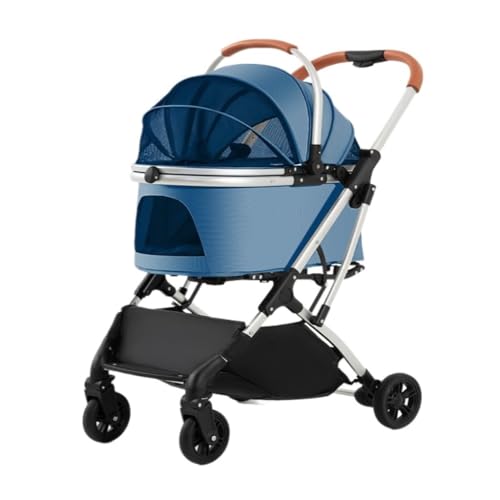 Hundewagen Multifunktionaler Haustier-Kinderwagen for Outdoor-Reisen, Großer Hunde-Kinderwagen, Tragbarer Faltbarer Haustier-Kinderwagen for Hunde Kinderwagen Für Haustiere(Blue) von DTQBYOY