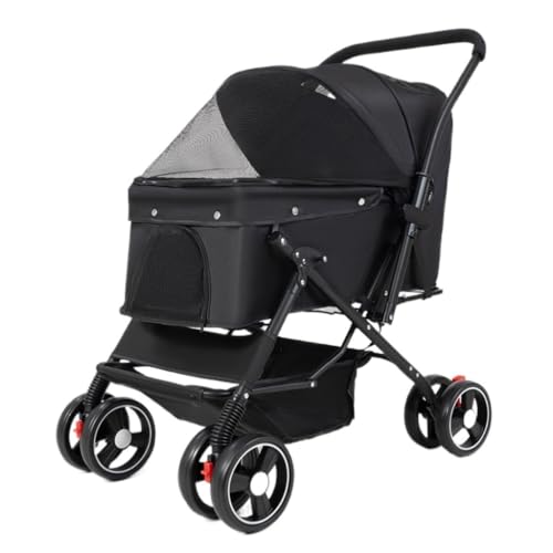 Hundewagen Reversibler Haustier-Kinderwagen for Hunde Und Katzen, Leichter, Faltbarer Outdoor-Haustier-Kinderwagen, Kleiner Hunde-Kinderwagen Kinderwagen Für Haustiere(Black) von DTQBYOY