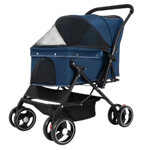 Hundewagen Reversibler Haustier-Kinderwagen for Hunde Und Katzen, Leichter, Faltbarer Outdoor-Haustier-Kinderwagen, Kleiner Hunde-Kinderwagen Kinderwagen Für Haustiere(Blue) von DTQBYOY