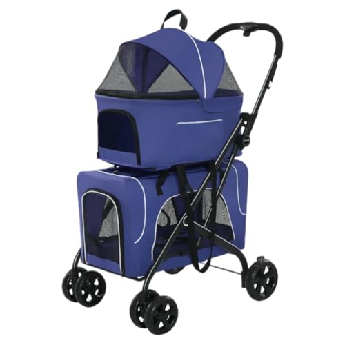 Hundewagen Zusammenklappbarer, Doppelschichtiger Haustier-Kinderwagen for Reisen Im Freien, Abnehmbarer Und Waschbarer Katzenkäfig, Separater Hunde-Kinderwagen Kinderwagen Für Haustiere(Blue) von DTQBYOY