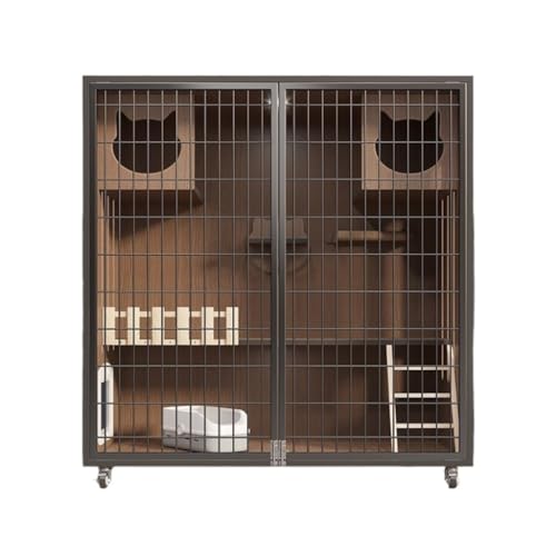 Katzenhaus Indoor Atmungsaktive Mesh-Katzenvilla aus massivem Holz, Katzenkäfig, Zuhause, Innenbereich, doppelschichtiger Katzenschrank, Katzenzimmer, Katzennest Katzenkäfig(120 * 120 * 60cm) von DTQBYOY