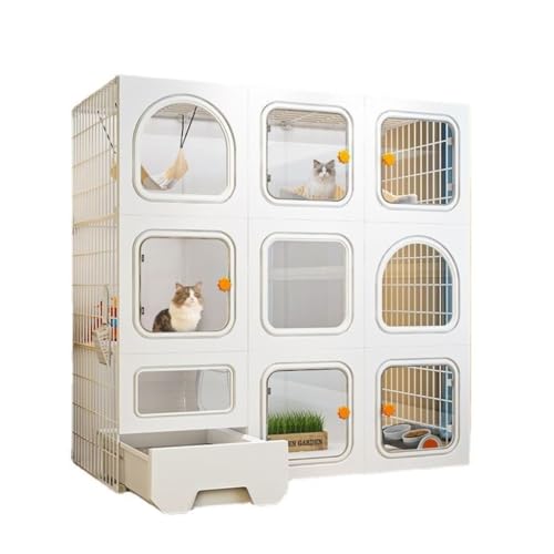 Katzenhaus Indoor Cat Villa Home Indoor Großer Freiraum mit Toilette All-in-One-Luxuskäfig Verdickter und verstärkter Katzenkäfig Katzenkäfig von DTQBYOY