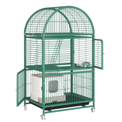 Katzenhaus Indoor Katzenkäfig, großer Raum, mehrstöckige Katzenvilla im Innenbereich, zweistöckiges Katzennest mit Toiletten-Katzenkäfig Katzenkäfig(B,Green) von DTQBYOY