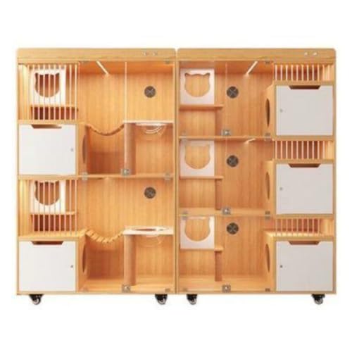 Katzenhaus Indoor Massivholz-Katzenvilla, Cattery, Katzenschrank, freier Raum, Haushalt, All-in-one-Dreischichtiger Pflegeschrank for den Innenbereich, Haustier Katzenkäfig(A 240x60x190cm) von DTQBYOY