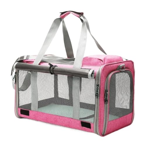 Katzentasche Modische Haustiertasche, Tragbare Tasche for Ausflüge, Faltbare Tragbare Katzentasche Mit Autoschulter, Katzenausflugstasche Haustierkäfig(Pink) von DTQBYOY