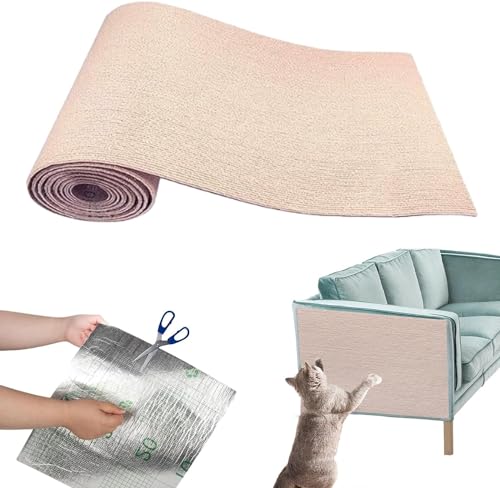 Katzen Kratzmatte Selbstklebend 30×100cm, Kratzmatte Selbstklebend, Cat Scratching Mat, DIY Climbing Cat Scratcher, Trimmable Self-Adhesive Cat Scratching Post(Khaki,40x100CM) von DTREEL