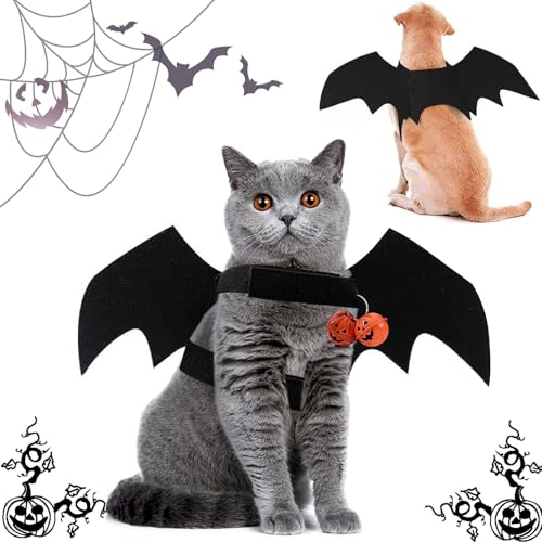 Halloween Haustier Kostüm Fledermaus, Katze Fledermaus Kostüm, Hund Fledermaus Kostüme, Haustier Fledermaus Kostüm, mit 2 Pcs Pumpkin Bell, für Kleine Hund Katze Festival Party Cosplay Dekoration von DTXYBC