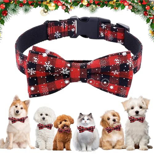 Weihnachten Katzen Hunde HundeHalsbänder, Hundehalsband Weihnachten, Weihnachten Katzenhalsband, Verstellbare Weihnachtshalsband Hund, Katzenhalsband mit Schleife, für Katzen, Hunde(L) von DTXYBC