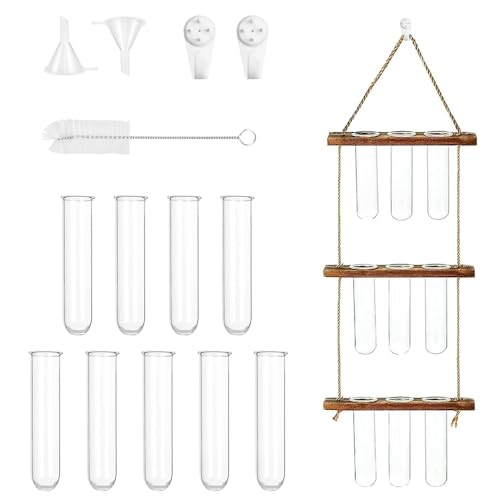 DTYGUIXE Reagenzglasvasen mit Holzstände, 3 Stöckiges Hängende Propagation Station für Blumen Pflanzen Hängepflanze Terrarium als Deko-Accessoires zu Hause oder im Büro-10 Reagenzgläser von DTYGUIXE