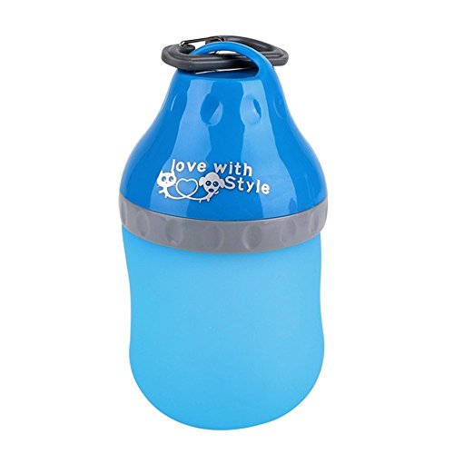 DUBENS Hund Wasserflasche, Faltbare Silikon, Trinkflasche für Hunde mit Edelstahl-Karabinerhaken, Deckel der Wasserflasche unterwegs als Wassernapf nutzbar, für große und kleine Hunde Katze, 400 ml von DUBENS