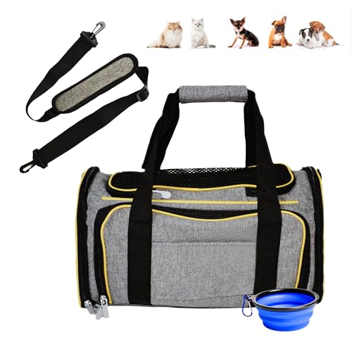 DUBIDUX Hundetransporttasche Fluggesellschaften zugelassen (16,5 x 7 x 9) 2 Seiten erweiterbar Haustier Tragetasche - Weiche Seiten Hund Reisetasche mit Fleece Pad & Faltbarer Wassernapf von DUBIDUX