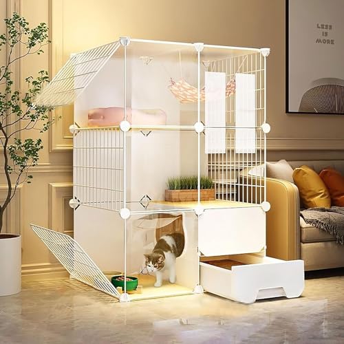 Großer abnehmbarer Katzenkäfig Laufstall für Innen Halbgeschlossene, abnehmbare Katzenkiste, Katzengehege, Kleintierkäfig mit Leiter/Katzentoilette/Katzenstall for Katzen und Kleintiere(72x37x107cm) von DUBTEDHOU