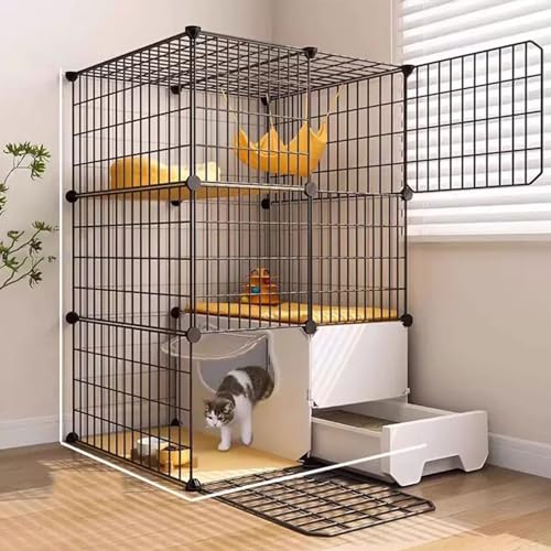 Großer abnehmbarer Katzenkäfig Laufstall für Innen for den Innenbereich mit Katzentoilette, abnehmbarem Zwinger aus Metalldraht, montierten Katzengehegen, großem Auslauf, Katzenhaus(49cm/19in) von DUBTEDHOU