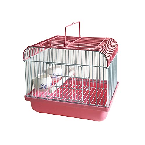 Kleiner tragbarer Vogelkäfig Reisebox, for Vögel und Kleintiere Vogeltransportbox mit Sitzstange und Futternäpfen Tragbarer Vogelreisekäfig Leichtes, atmungsaktives Heimtierzubehör(Pink) von DUBTEDHOU