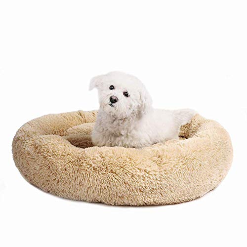 DUCHEN Donutkörbe für Hunde, Komfort Hundebett, weiches warmes Plüschbett für große Hunde und waschbares Kissen,beige,L-70CM von DUCHEN