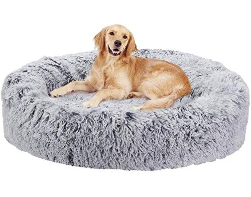 DUCHEN Donutkörbe für Hunde, Komfort Hundebett, weiches warmes Plüschbett für große Hunde und waschbares Kissen,hellgrau,M-60CM von DUCHEN