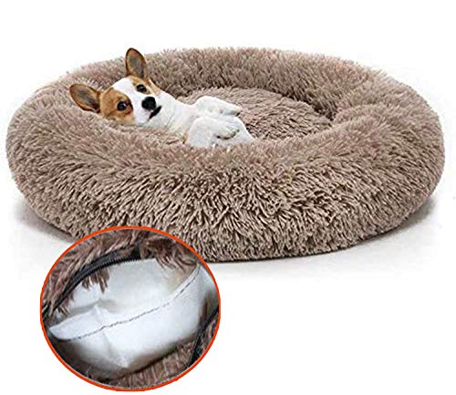 Deluxe Runden Hunde Bett Haustier Nest für Hunde und Katzen, mit Reißverschluss Weiches Donut Hundekissen,Flauschig Hundebett rutschfeste Unterseite von DUCHEN