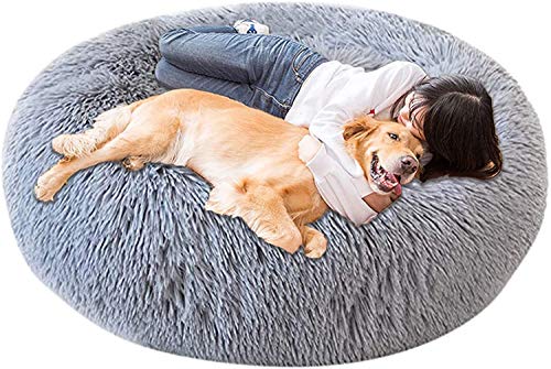 Extra großes Rundes Weiches Waschbares Hundebett mit Kissen, Deluxe Hundekorb Kissen Donutkorb Großes Haustierbett,Bequemes Hunde Sofa von DUCHEN